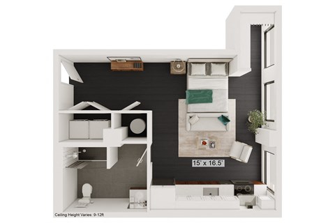 Floor plan for studio, 1 bath, 520 sqft